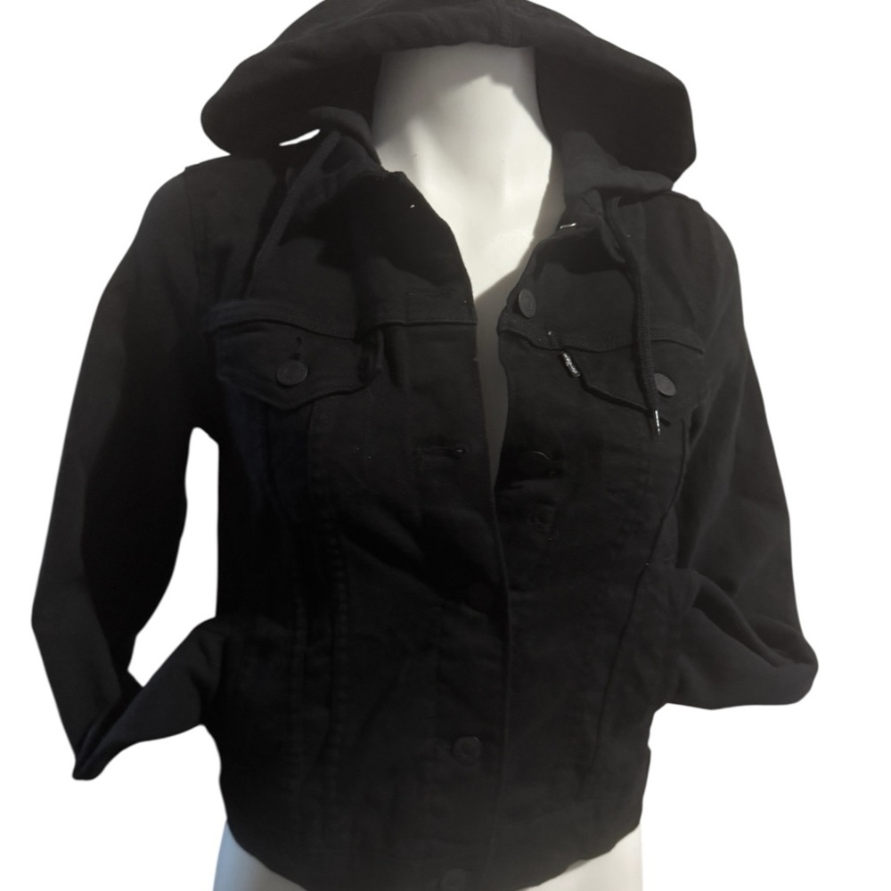 Levi's Black Women's Trucker Jean Jacket, hybrid, sweatshirt sleeves, hoody, XS - Picture 6 of 11